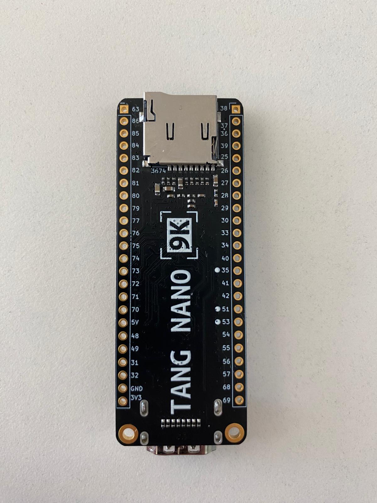 Tang Nano 9K front: USB-C, buttons S1/S2, GW1NR FPGA (author's own photo)